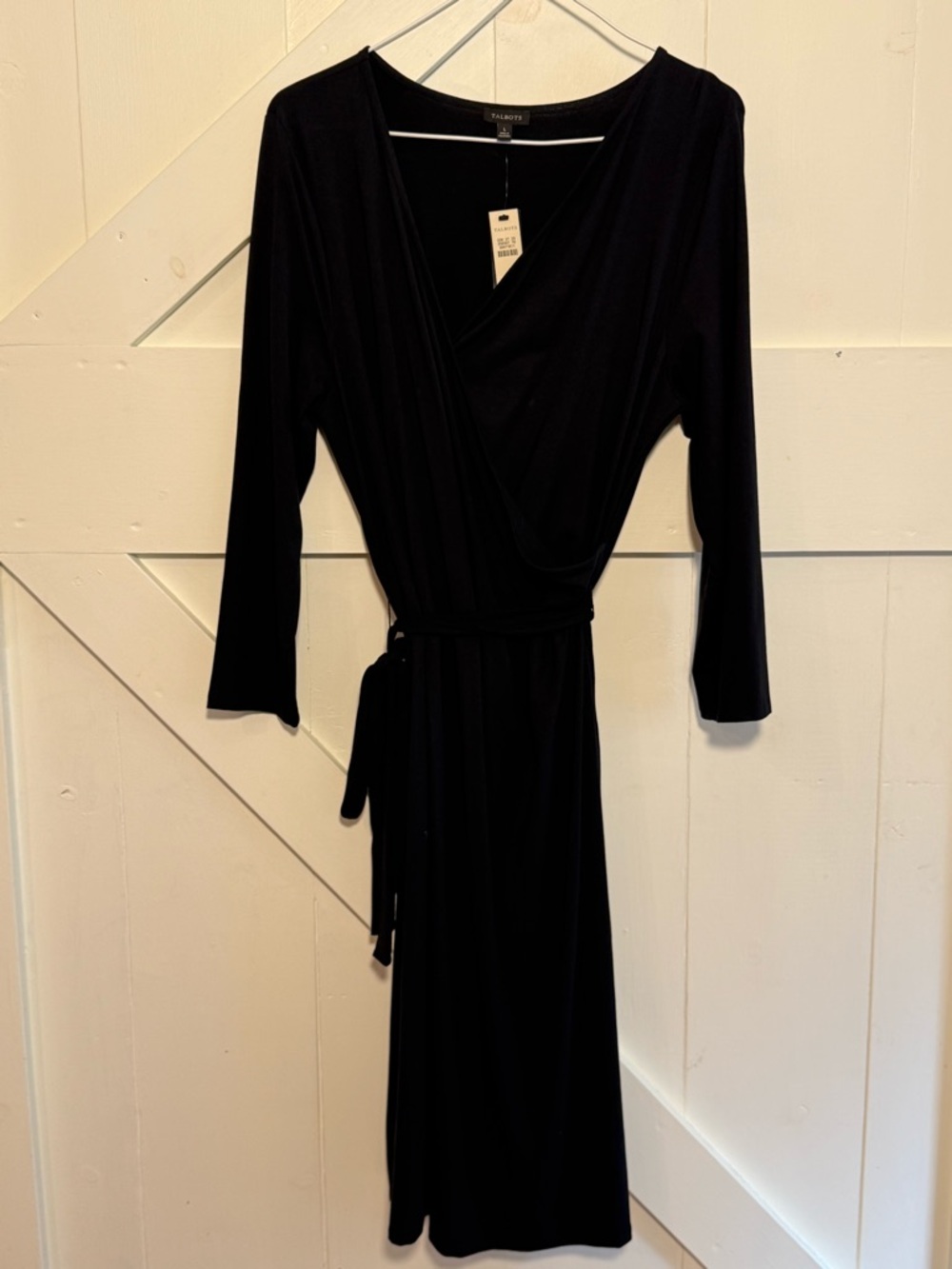 Talbots NWT Black Faux Wrap Dress Long Sleeve Large